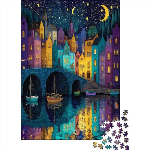 Nachtszene am Flussufer Puzzle 1000 Teile Für Erwachsene, Lernspiele, Heimdekoration38x26cm/1000pcs von kaiyun