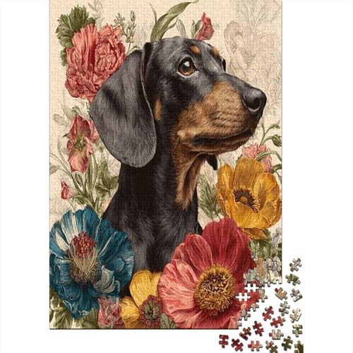 Netter Kleiner Dachshund Beautiful Bunt Blumes Puzzle 1000 Teile Für Erwachsene, Lernspiele, Heimdekoration38x26cm/1000pcs von kaiyun