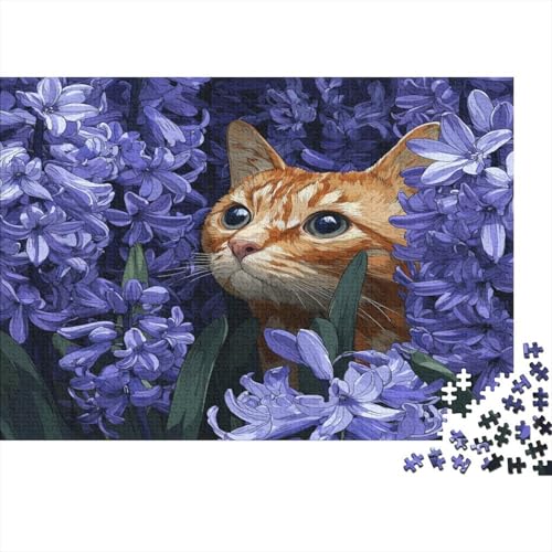 Niedliche Katze zwischen Hyazinthen Rätsel Für Erwachsene || Familienspaß-Puzzles 1000pcs (75x50cm) von kaiyun