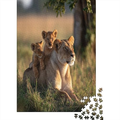 Niedliche Löwenjungen Spielen und toben auf dem Rücken ihrer Löwin Rätsel Für Erwachsene || Familienspaß-Puzzles 70x50cm/1000pcs von kaiyun