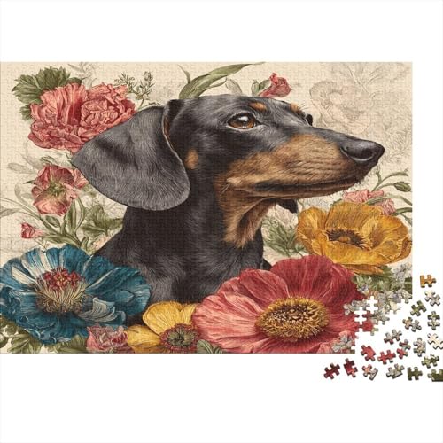 Niedlicher Kleiner Dackel,Rätsel Für Erwachsene 1000pcs (75x50cm),Herausforderungsspiele Beautiful Colorful Blumen von kaiyun