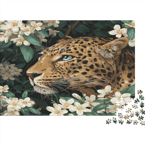 Niedlicher Leopard zwischen Jasminblüten 1000pcs (75x50cm) Puzzle, Lernspiel Impossible Herausforderungsspielzeug Für Erwachsene Teenager von kaiyun