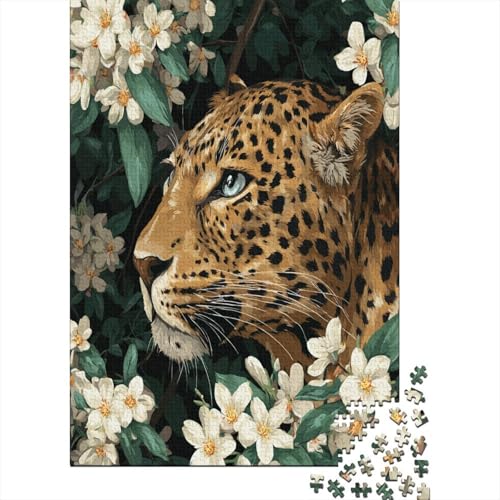 Niedlicher Leopard zwischen Jasminblüten Puzzle 1000 Teile, Lernspiel, Unmöglich, Anspruchsvolles Spielzeug Für Erwachsene Und Kinder Ab 14 Jahren 38x26cm/1000pcs von kaiyun