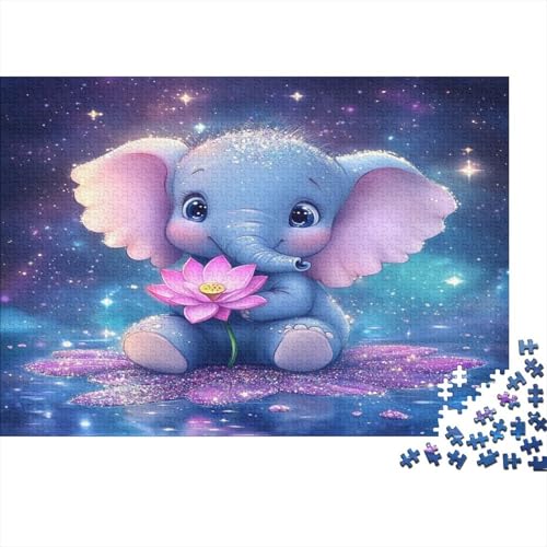 Niedliches Elefantenbaby, rosa Lotus 1000pcs (75x50cm) Puzzle, Lernspiel Impossible Cartoon-Stil Herausforderungsspielzeug Für Erwachsene Teenager von kaiyun