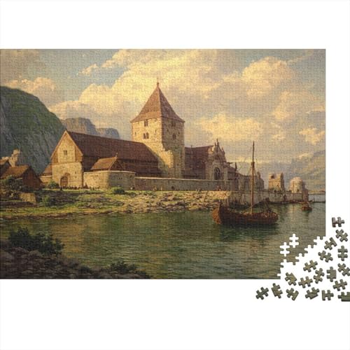 Nordisches mittelalterliches Kloster im Fjordhafen 1000pcs (75x50cm) Schwer Puzzle Lernspiel Impossible Herausforderung Spielzeug Für Erwachsene Kinder von kaiyun