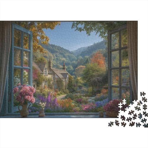 ,Offenes Fenster mit Blick auf die Landschaft,1000pcs (75x50cm),DIY-Puzzle Für Erwachsene von kaiyun