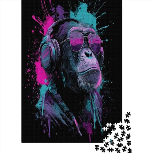 Orang-Utan mit Kopfhörern-Tintenspritzende Kunst 38x26cm/1000pcs Schwer Puzzle Lernspiel Impossible Herausforderung Spielzeug Für Erwachsene Kinder von kaiyun