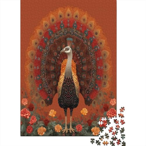 Pfau Blühende Rosen und Stammesformen Puzzle 1000 Teile Für Erwachsene, Lernspiele, Heimdekoration38x26cm/1000pcs von kaiyun