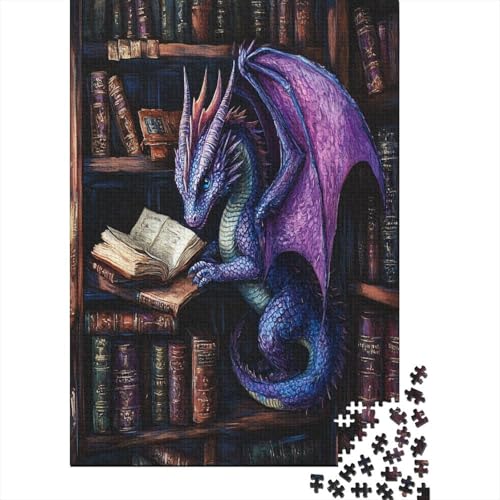 Purple and Blue Drache Bücherregal Puzzle 1000 Teile Für Erwachsene, Lernspiele, Heimdekoration70x50cm/1000pcs von kaiyun