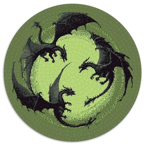 Puzzle 1000pcs (67.5x67.5cm) Erwachsene DREI schwarz-graue Drachen fliegen im Kreis Damen Herren Holzbrett Präzisions-Interlocking von kaiyun