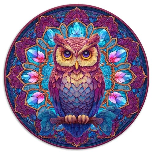 Puzzle 1000pcs (67.5x67.5cm) Erwachsene Eule Damen Herren Holzbrett Präzisions-Interlocking Mandala-Stil Blumes von kaiyun