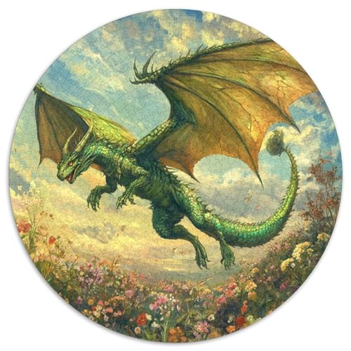 Puzzle 1000pcs (67.5x67.5cm) Erwachsene Grüne DREI-Headed Drache Damen Herren Holzbrett Präzisions-Interlocking Flower Field von kaiyun
