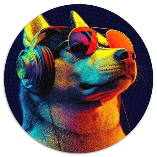 Puzzle 1000pcs (67.5x67.5cm) Erwachsene Husky Hund Wearing Sunglasses and Big Kopfhörer Damen Herren Holzbrett Präzisions-Interlocking von kaiyun