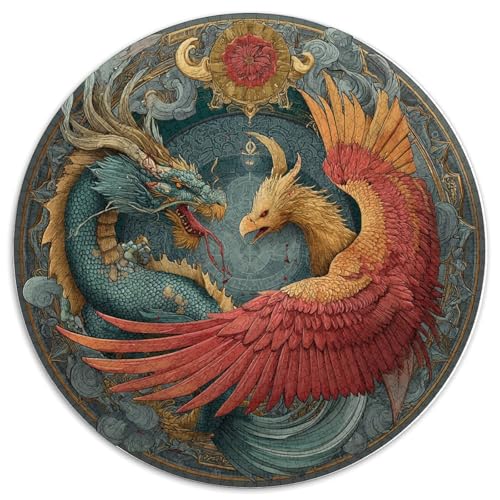 Puzzle 1000pcs (67.5x67.5cm) Erwachsene Mandala Style Drache and Phönix Fighting Damen Herren Holzbrett Präzisions-Interlocking von kaiyun