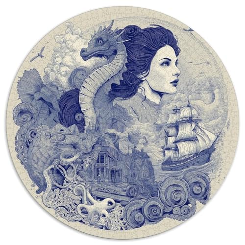 Puzzle 1000pcs (67.5x67.5cm) Erwachsene Parkgeschichte, Meerjungfrau, SeeHorsechen, Oktopus, Schiffswrack Damen Herren Holzbrett Präzisions-Interlocking von kaiyun