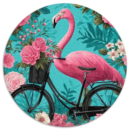 Puzzle 1000pcs (67.5x67.5cm) Erwachsene Rosa Flamingo Damen Herren Holzbrett Präzisions-Interlocking Vintage Black Bicycle von kaiyun