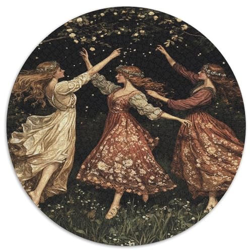 Puzzle 1000pcs (67.5x67.5cm) Erwachsene Three Mädchens Dancing in The Wald Damen Herren Holzbrett Präzisions-Interlocking Vintage-Kleider von kaiyun