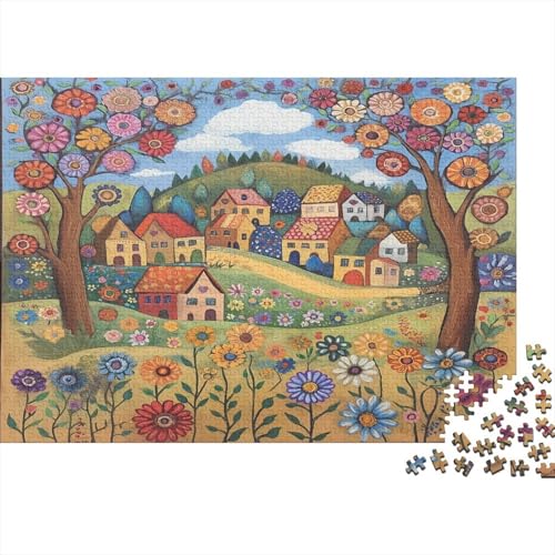 Puzzle 1000pcs (75x50cm) Erwachsene Blumendorf Damen Herren Holzbrett Präzisions-Interlocking Volkskunst von kaiyun