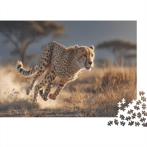 Puzzle 1000pcs (75x50cm) Erwachsene Gepard rennt auf afrikanischer Safari Damen Herren Holzbrett Präzisions-Interlocking von kaiyun