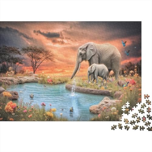 Puzzle 1000pcs (75x50cm) Erwachsene Junge Elefantin und Baby Damen Herren Holzbrett Präzisions-Interlocking von kaiyun