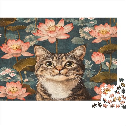 Puzzle 1000pcs (75x50cm) Erwachsene Lotus, Katze Damen Herren Holzbrett Präzisions-Interlocking Spring Blume Repeat Pattern von kaiyun
