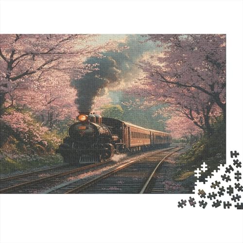 Puzzle 1000pcs (75x50cm) Erwachsene Lovely Zug in Frühling Damen Herren Holzbrett Präzisions-Interlocking Wunderschöne Landschaft von kaiyun