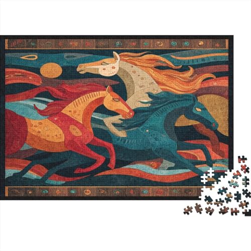 Puzzle 1000pcs (75x50cm) Erwachsene Malerei im südwestlichen Stil Damen Herren Holzbrett Präzisions-Interlocking Horseekampfszene von kaiyun