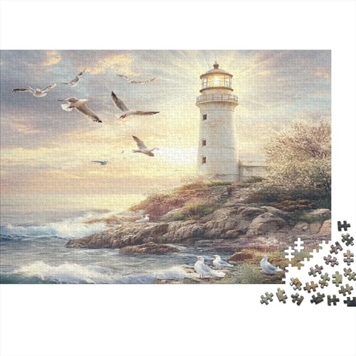 Puzzle 1000pcs (75x50cm) Erwachsene Seaside Leuchtturm - Schöne Möwe Damen Herren Holzbrett Präzisions-Interlocking von kaiyun