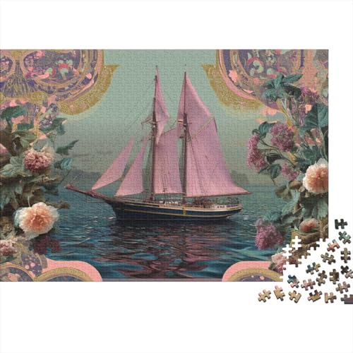 Puzzle 1000pcs (75x50cm) Erwachsene Segelboot Damen Herren Holzbrett Präzisions-Interlocking Rosa Segel von kaiyun