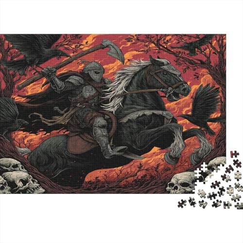 Puzzle 1000pcs (75x50cm) Erwachsene Skeleton Riding A Black Horse and Wearing Armor Damen Herren Holzbrett Präzisions-Interlocking von kaiyun