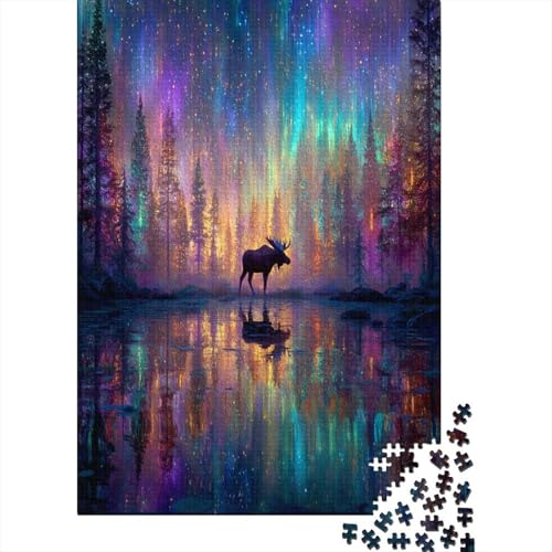 Puzzle 38x26cm/1000pcs Erwachsene Elch im Wald Damen Herren Holzbrett Präzisions-Interlocking Regenbogen-Aurora Puzzle 38x26cm/1000pcs Erwachsene Elch im Wald Damen Herren Holzbrett Präzisions-Interlocking Regenbogen-Aurora von kaiyun