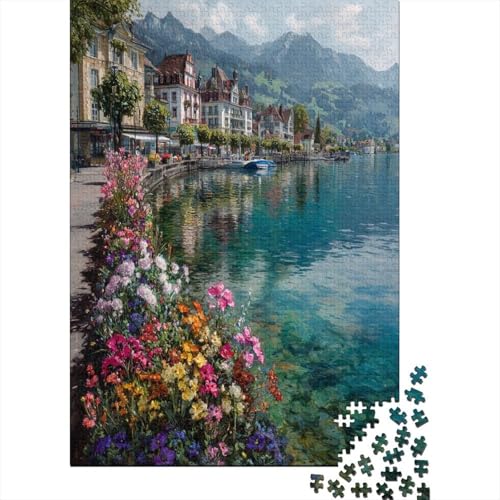 Puzzle 38x26cm/1000pcs Erwachsene Häuser am Seeufer, klares Seewasser, in dem Sich die Berge spiegeln Damen Herren Holzbrett Präzisions-Interlocking Puzzle 38x26cm/1000pcs Erwachsene Häuser am Seeufer, klares Seewasser, in dem Sich die Berge spiegeln Damen Herren Holzbrett Präzisions-Interlocking von kaiyun