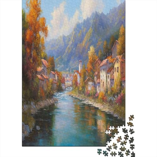 Puzzle 70x50cm/1000pcs Erwachsene Flussdorf, umgeben von Bergen im Herbst Damen Herren Holzbrett Präzisions-Interlocking Puzzle 70x50cm/1000pcs Erwachsene Flussdorf, umgeben von Bergen im Herbst Damen Herren Holzbrett Präzisions-Interlocking von kaiyun