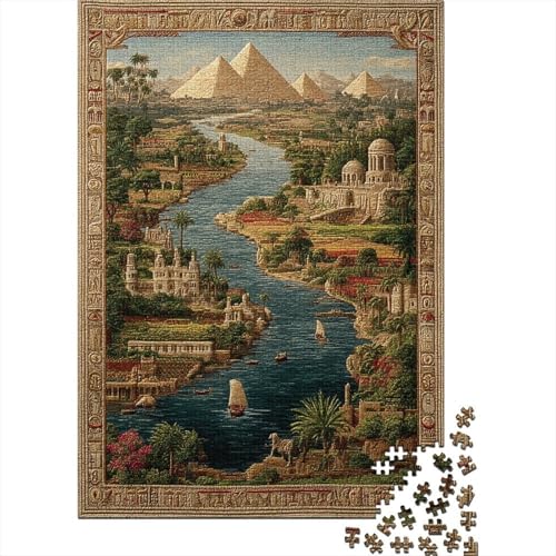 Pyramideen, antike Symbole Puzzle 1000 Teile, Lernspiel, Unmöglich Ägyptische Flussstädte, Anspruchsvolles Spielzeug Für Erwachsene Und Kinder Ab 14 Jahren 70x50cm/1000pcs von kaiyun