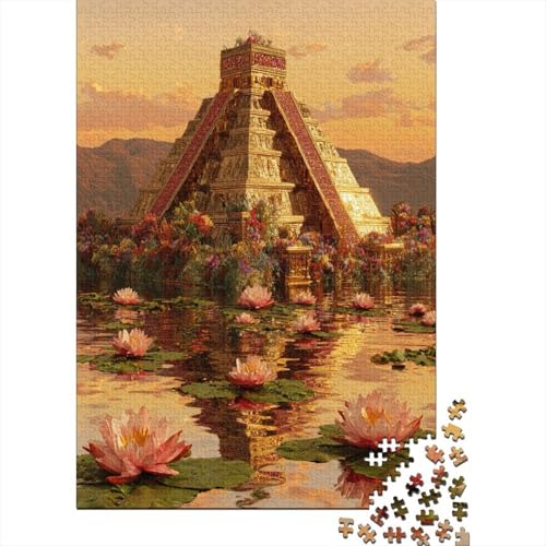 Pyramideen mit Seerosen Aztekischer Stil1000 Teile: Unmögliches Puzzle Für Erwachsene, Spiele, Geschenke, Kinder, Herausforderungs70x50cm/1000pcs von kaiyun