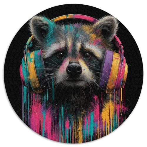 Raccoon Wearing Oversized Colorful Kopfhörer 1000pcs (67.5x67.5cm) Schwer Puzzle Lernspiel Impossible Herausforderung Spielzeug Für Erwachsene Kinder von kaiyun