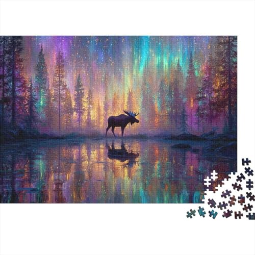 Regenbogen-Aurora,Elch im Wald,1000pcs (75x50cm),DIY-Puzzle Für Erwachsene von kaiyun