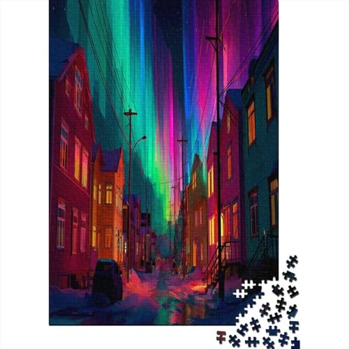 Regenbogenfarbene Stadt,Straßen-Nordlichter Gemusterte Nachhaltige Für Erwachsene Hochwertige Holzspielpuzzles 38x26cm/1000pcs von kaiyun