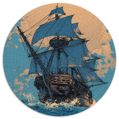 Retro-Piratenschiff,Comic-Stil Gemusterte Nachhaltige Für Erwachsene Hochwertige Holzspielpuzzles 1000pcs (67.5x67.5cm) von kaiyun