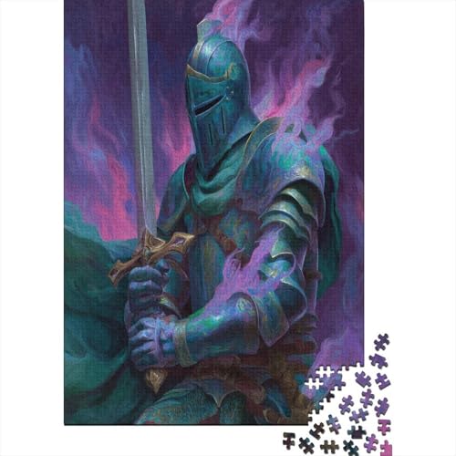 Ritter in türkisfarbener Rüstung mit Schwert in beiden HändenPuzzle 1000 Teile Für Erwachsene, Lernspiele70x50cm/1000pcs von kaiyun