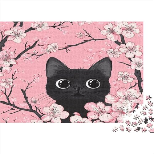 Rosa Kirschblüte 1000pcs (75x50cm) Schwer Puzzle Lernspiel Impossible Black Katze Face Herausforderung Spielzeug Für Erwachsene Kinder von kaiyun
