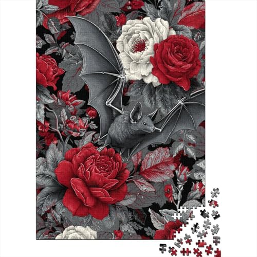 Rosen und Blätter Fledermausmuster1000 Teile: Unmögliches Puzzle Für Erwachsene, Spiele, Geschenke, Kinder, Herausforderungs38x26cm/1000pcs von kaiyun