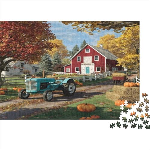 Rote Scheune des 20. Jahrhunderts,Rätsel Für Erwachsene 1000pcs (75x50cm),Herausforderungsspiele Oldtimer-Traktor von kaiyun