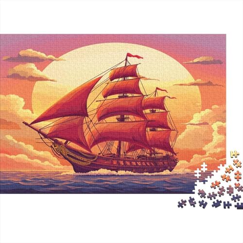 Rotes Segelboot Puzzle 1000pcs (75x50cm) Erwachsene Segeln auf dem Meer (Clipart-Stil) Puzzle,Home Decor von kaiyun