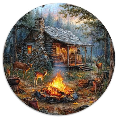 Rustikales Holzhaus neben einem Lagerfeuer im Wald1000 Teile: Unmögliches Puzzle Für Erwachsene, Spiele, Geschenke, Kinder, Herausforderungs1000pcs (67.5x67.5cm) von kaiyun