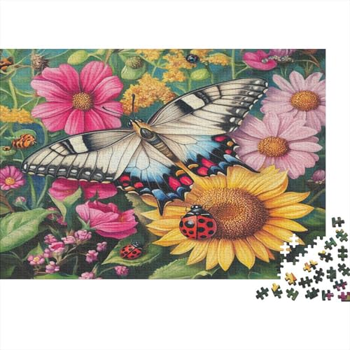 Schmetterling, MarienBeetle 1000pcs (75x50cm) Puzzles, Die Für Erwachsene Und Personen Ab 14 Jahren Geeignet Sind SonneBlume and Pink Blumen von kaiyun