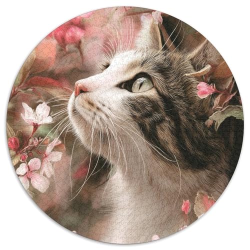 Schöne Katze im Frühlingsblumengarten 1000pcs (67.5x67.5cm) Erwachsenenpuzzle - DIY-Puzzlespielzeug von kaiyun