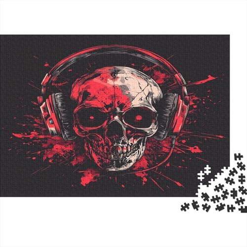 Schwarzer Hintergrund 1000pcs (75x50cm) Puzzle, Lernspiel Impossible Totenkopf with Headphones Herausforderungsspielzeug Für Erwachsene Teenager von kaiyun