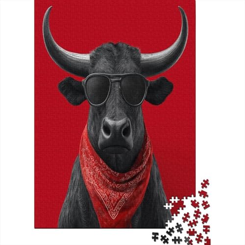 Schwarzer Ochse- oder Horseekopf mit Sonnenbrille und rotem KopftuchPuzzle 1000 Teile Für Erwachsene, Lernspiele38x26cm/1000pcs von kaiyun