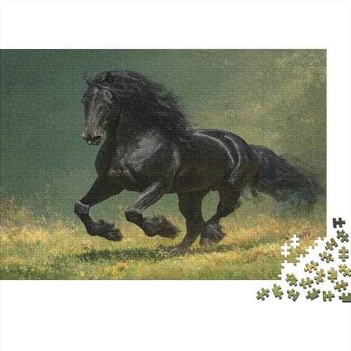 Schwarzes, muskulöses Horse rennt über grünes Gras 1000pcs (75x50cm) Schwer Puzzle Lernspiel Impossible Herausforderung Spielzeug Für Erwachsene Kinder von kaiyun